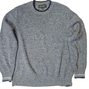 Eddie Bauer Sweater Mens Large Blue Marbled Cotton Crewneck Pullover Knit Casual